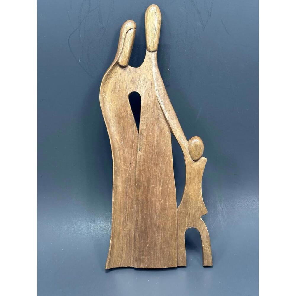 Vtg 1970's C. Delbrune Haiti Modernist Family Sculpture 13” Mahogany MCM No Base